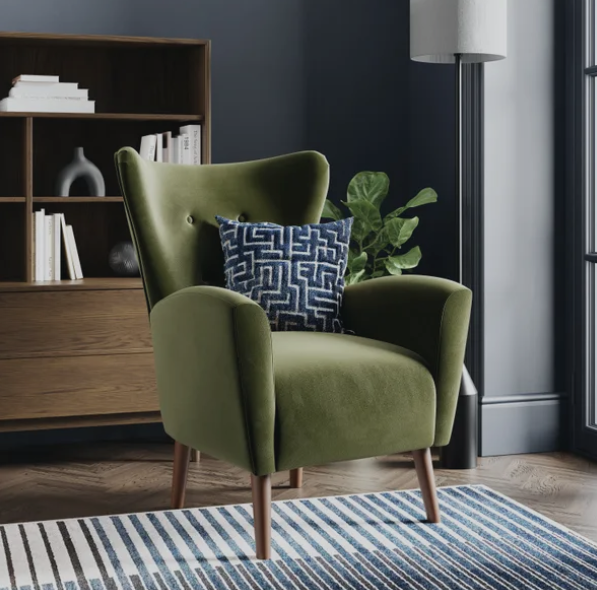 velvet wing chair rust colour quiet luxury decor