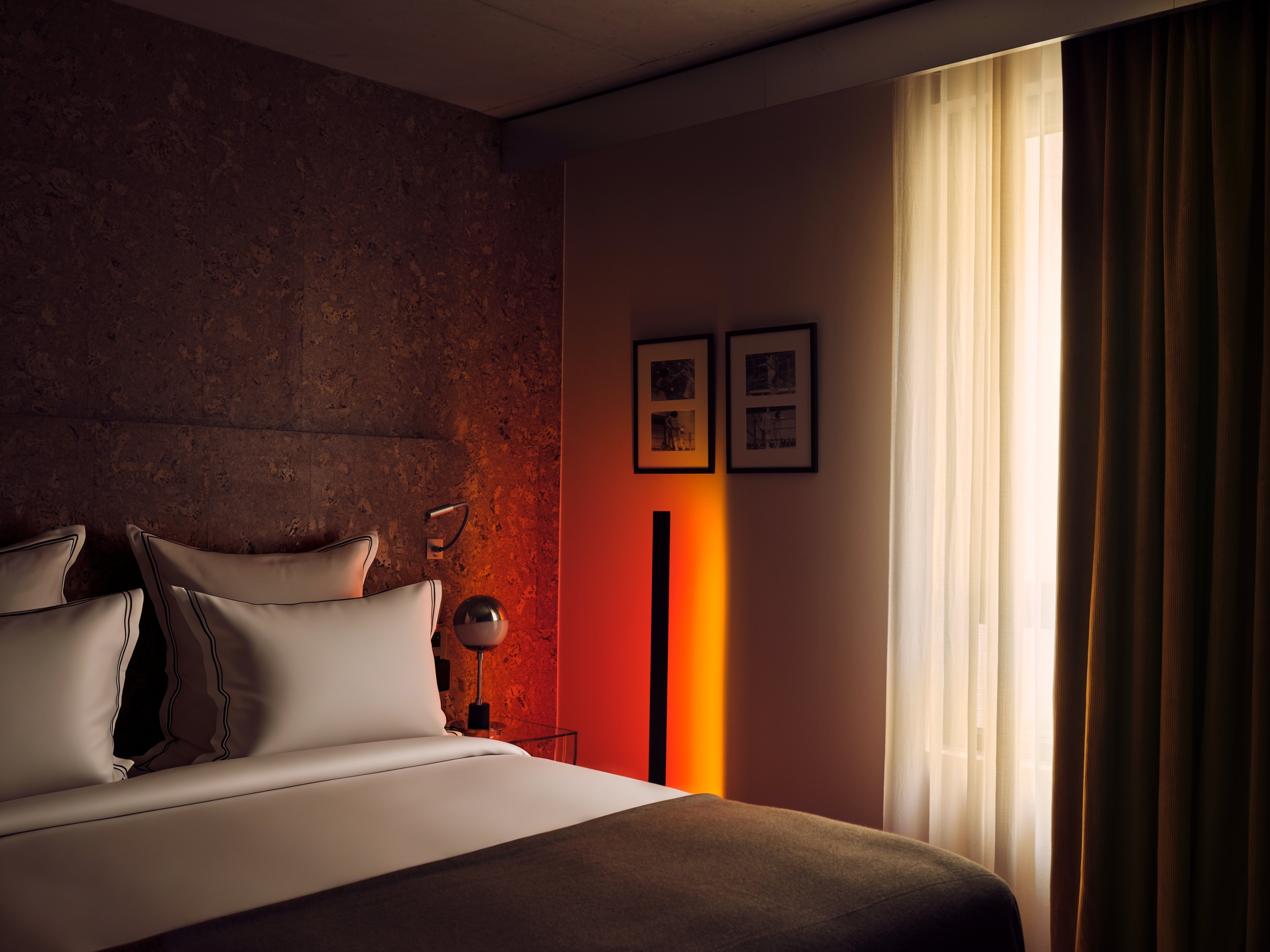 Bus Palladium Hotel Pigalle Paris deluxe room with cork wall and ambient lighting by Studio KO